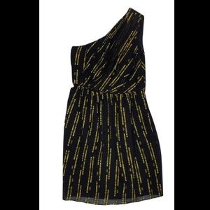 Shoshanna black and gold one shoulder dress